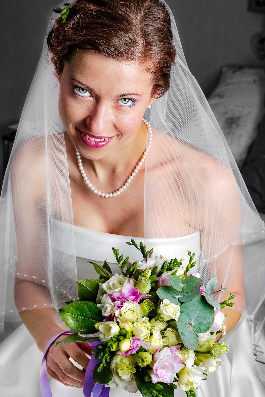 Portrait de mariée avec bouquet photographié à Albi